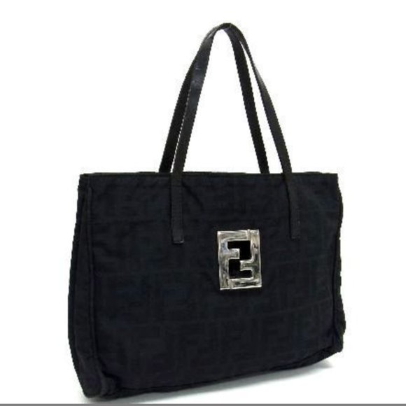FENDI Zucca pattern nylon x leather handbag mini bag black - Picture 2 of 8